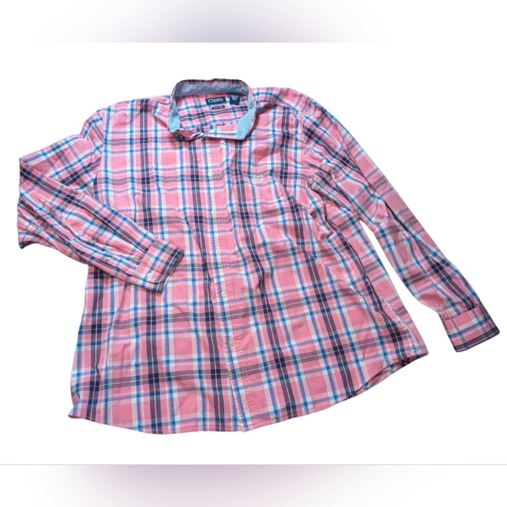 Chaps Pink Plaid Long-Sleeve Button-Down Shirt